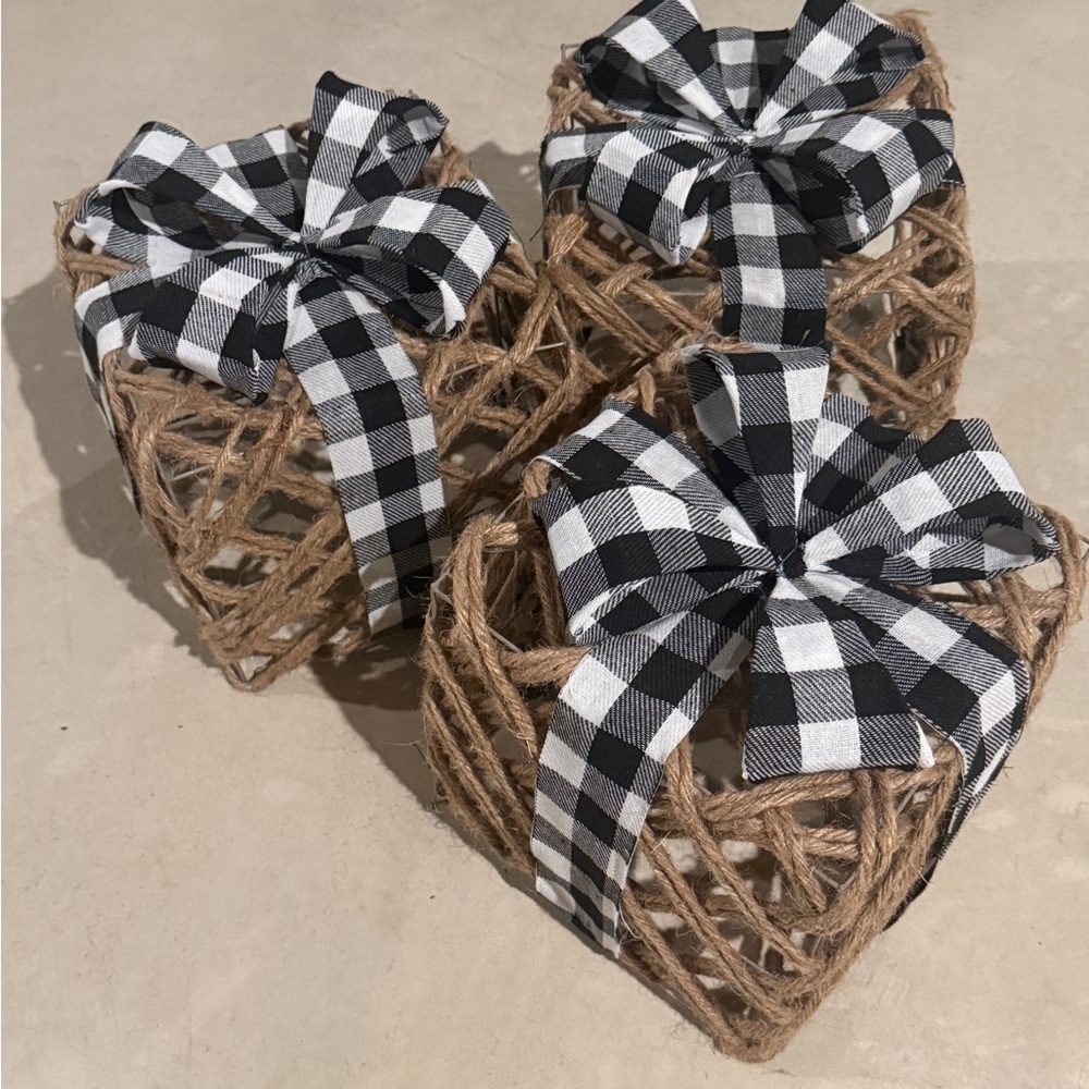 Rustic Woven Gift Boxes with Black and White Bows
